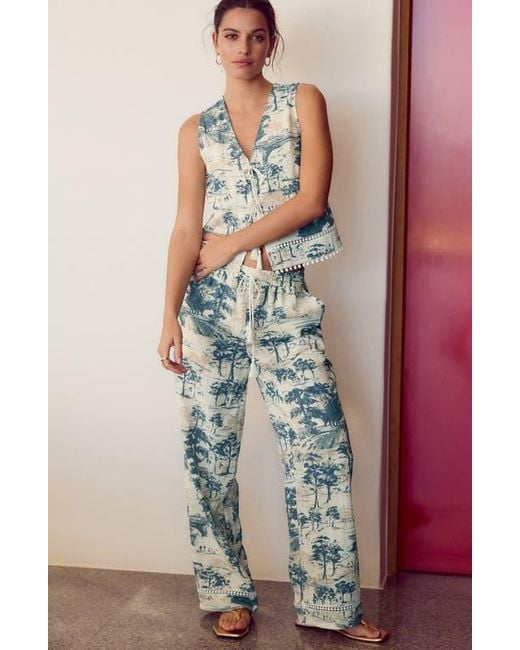 Next Blue Tree Print Wide Leg Drawstring Pants