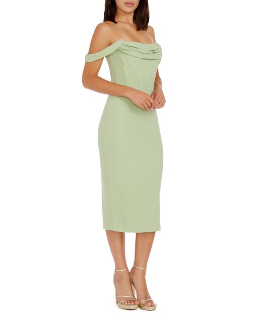 Dress the Population Green Vickie Off The Shoulder Midi Corset Dress
