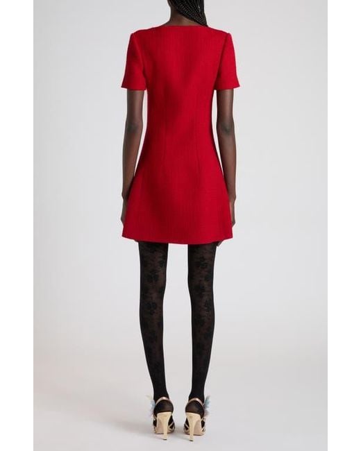 Valentino Red Bow Detail Tweed Minidress