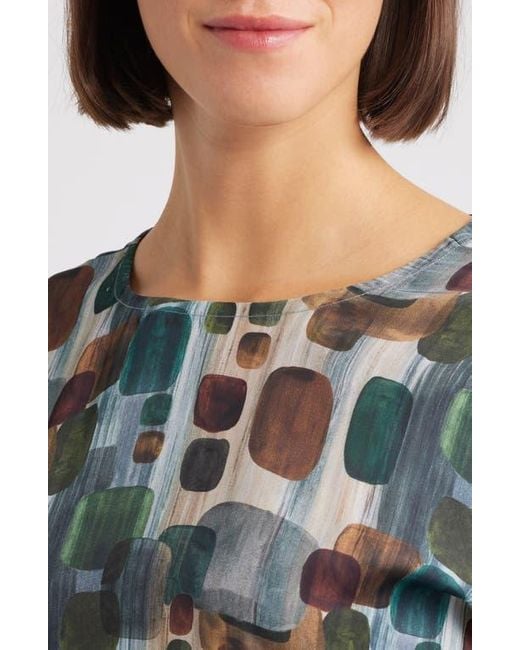 Apny Blue Geometric Print Cap Sleeve Shell