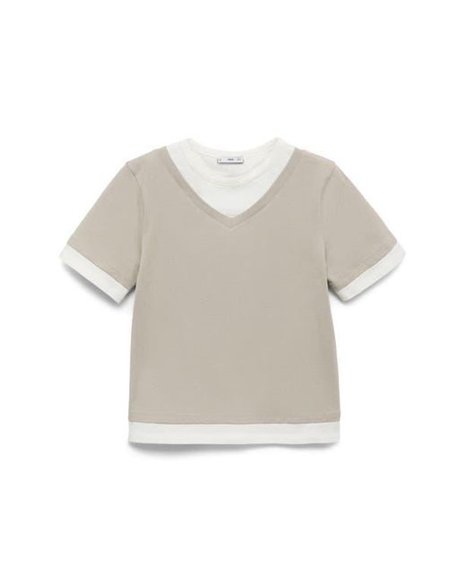 Mango White Contrasting Stretch Cotton T-Shirt