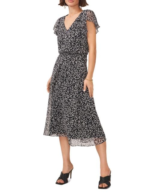 Vince Camuto Smocked Waist Flutter Sleeve Midi Dress Lyst