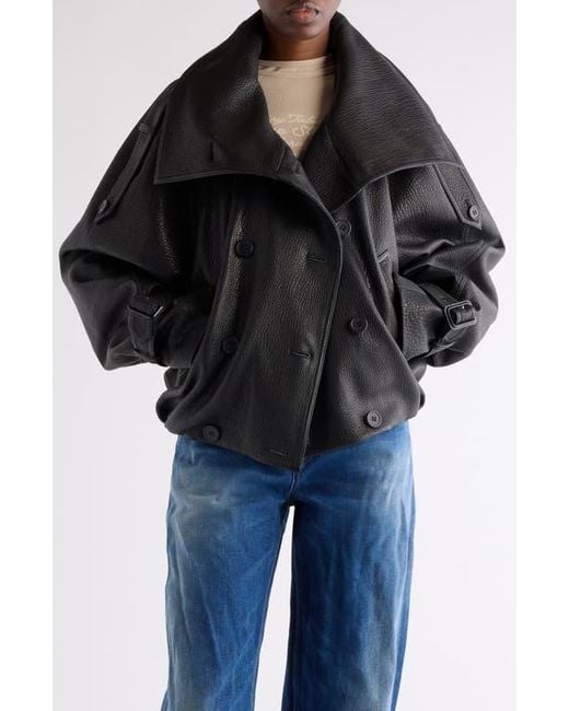 Acne Black Laris Leather Crop Trench Coat