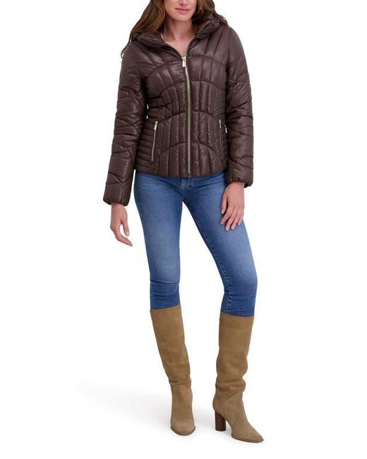 Kensie Brown Hooded Puffer Jacket