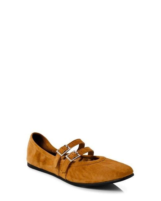 Free People Brown Gemini Rhinestone Buckle Ballet Flat