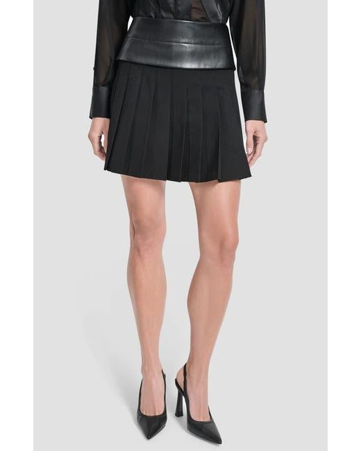 DKNY Black Pleated Mixed Media Miniskirt