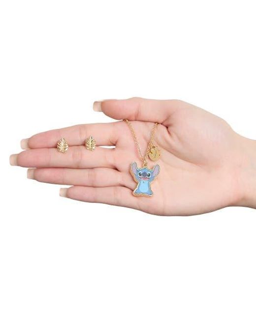 Disney Metallic Jewelry Set With-Tone Fashion Necklace And Palm Leaf Stud Earrings