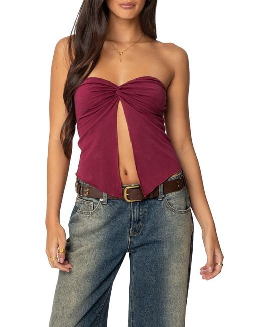 Edikted Red Twisted Split Front Tube Top