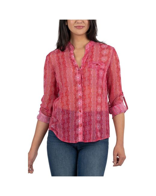 Kut From The Kloth Red Jasmine Chiffon Button-Up Shirt