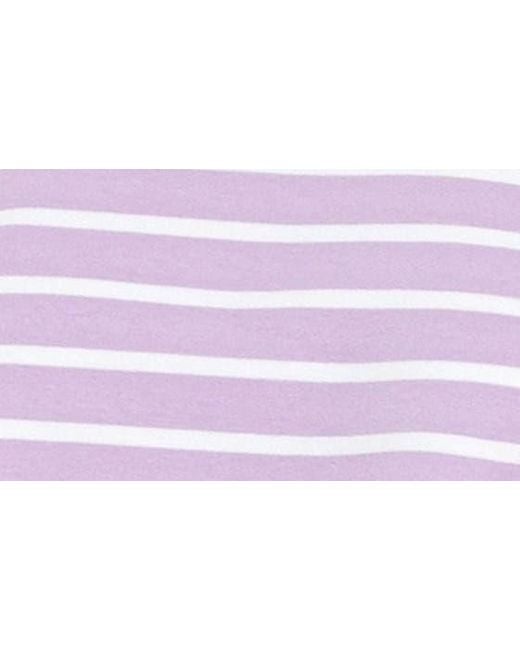 English Factory Purple Mixed Media Stripe Ruffle Sleeve Top