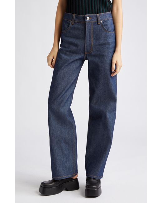 Eckhaus Latta High Waist Nonstretch Denim Wide Leg Jeans in Blue