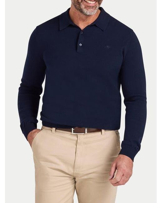 Raging Bull Blue Long Sleeve Knitted Polo Shirt for men