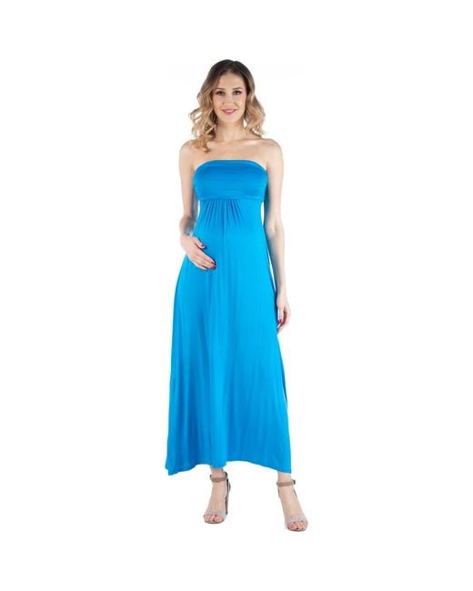 24seven Comfort Apparel Blue Maternity Sleeveless Empire Waist Maxi Dress