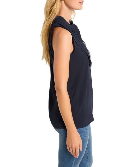 NIC+ZOE Blue Falling Ruffle Chiffon Tank