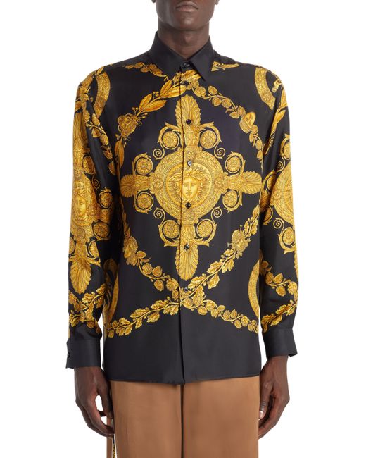 Versace Heritage Fit Barocco Print Silk Button-up Shirt in Black for ...