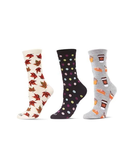 Memoi Black Fall Assorted 3-Pack Crew Socks