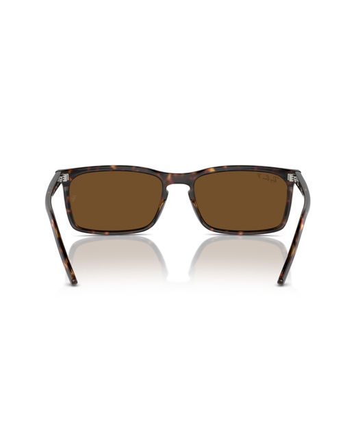 Ray-Ban Brown 56mm Polarized Rectangular Sunglasses for men