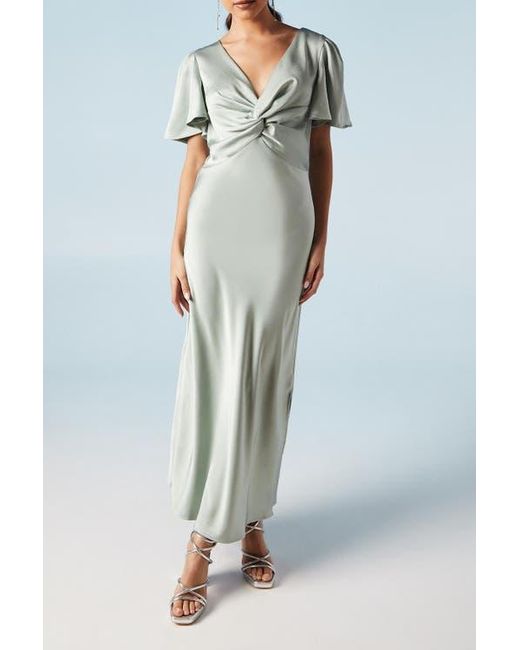 Oasis Blue Satin Midi Bridesmaids Dress