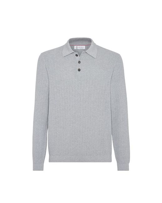 Brunello Cucinelli Gray Rib Knit Polo for men