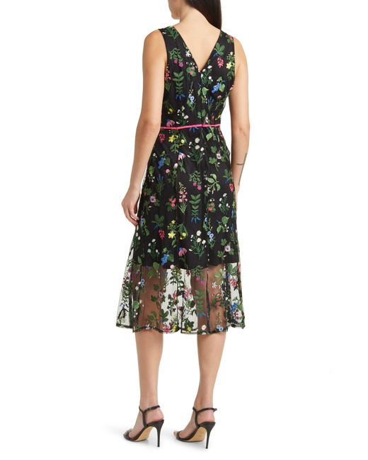 Sam Edelman Green Botanical Embroidered Semisheer Sleeveless Dress