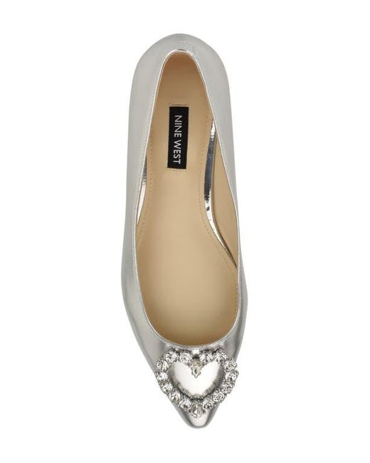 Nine West White Hearts Rhinestone Flat