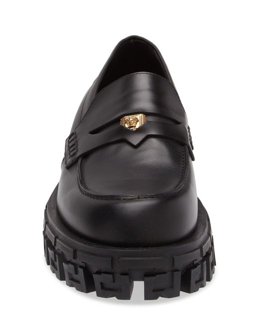 Versace Black Lug Sole Penny Loafer for men