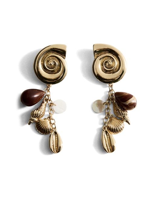 Mango Metallic Shell Pendant Drop Earrings