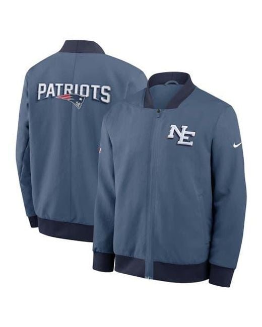 Nike Blue Storm New England Patriots 2025 Rivalries Collection Sideline Full-Zip Bomber Jacket for men