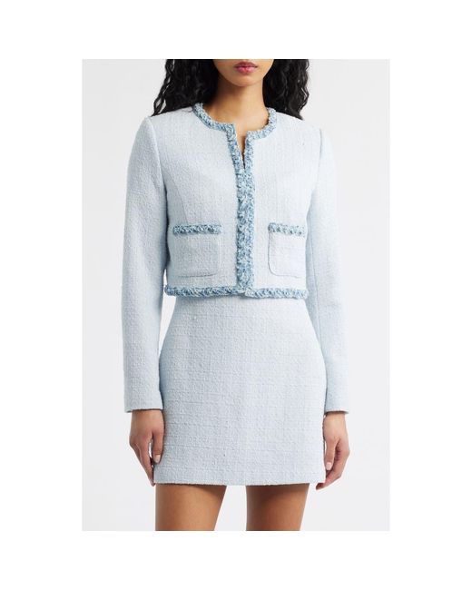 LoveShackFancy Blue Azula Crop Tweed Jacket