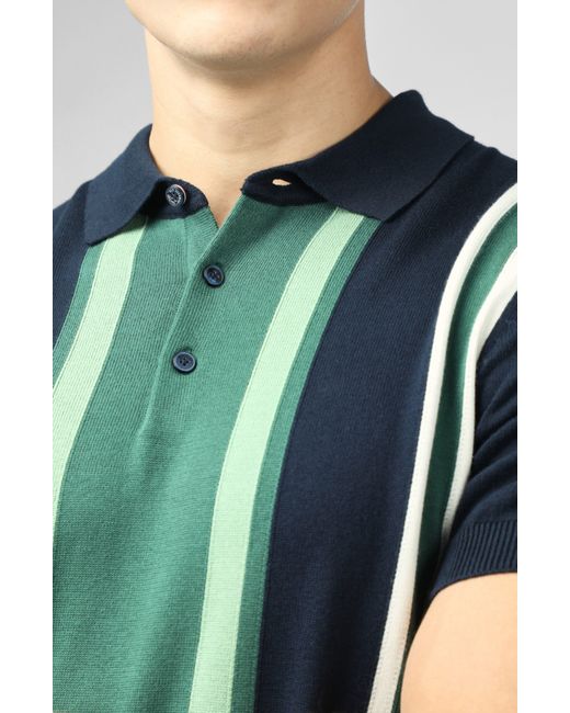 Ben Sherman Green Vertical Stripe Polo Sweater for men