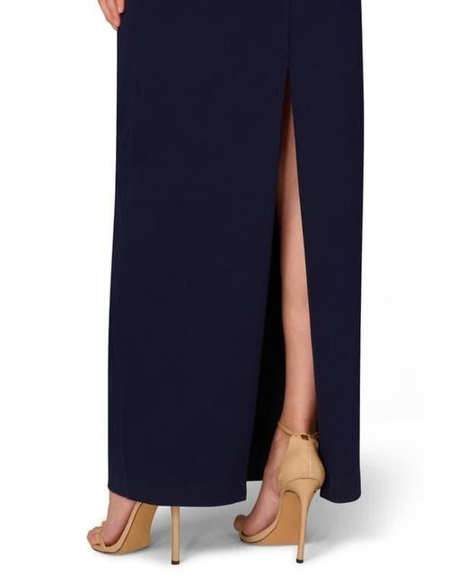 Aidan Mattox by Adrianna Papell Blue Bead Embellished Strapless Column Gown