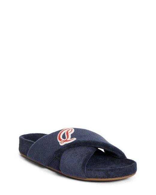 Christian Louboutin Bizzu Logo Patch Slide Sandal in Blue 