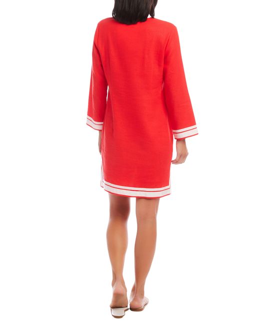 Karen Kane Red The St. Tropez Long Sleeve Linen Blend Shift Dress