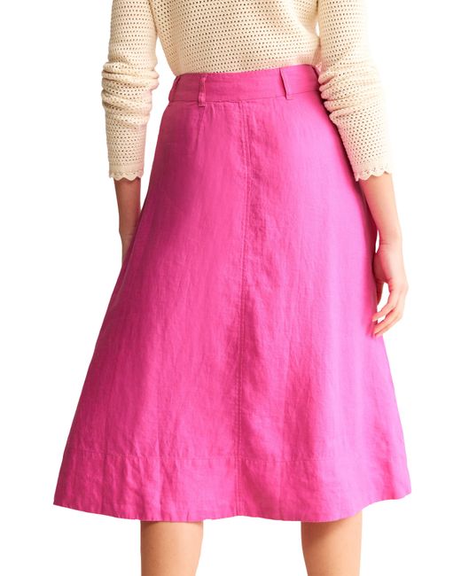 Boden Pink Petra Linen Midi Skirt
