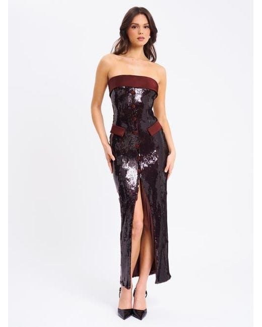 Miss Circle Red Qadira Sequin Maxi Pencil Dress