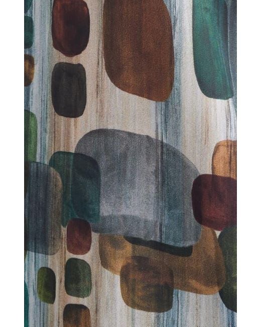 Apny Blue Geometric Print Cap Sleeve Shell