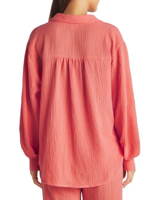 Splendid Red Adele Oversize Cotton Gauze Button-up Shirt