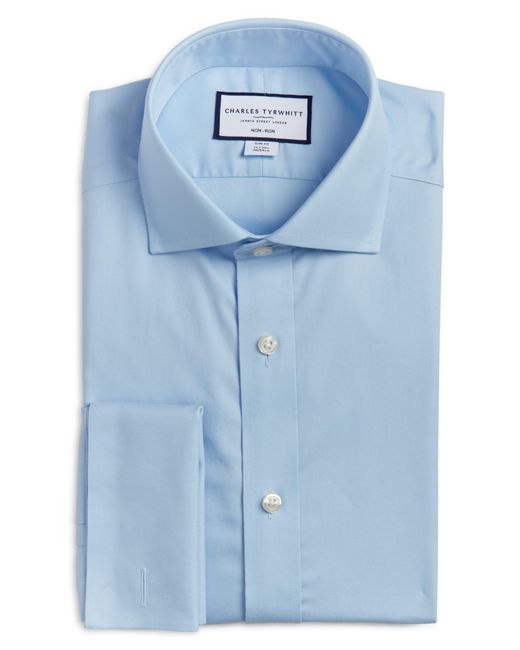 Charles Tyrwhitt Blue Slim Fit Non-iron Solid Twill Dress Shirt for men