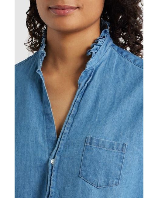 Frank & Eileen Blue Ruffle Collar Relaxed Button Up Shirt
