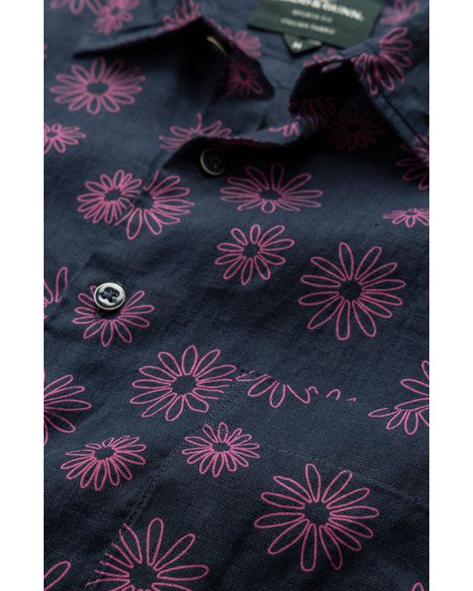 Rodd & Gunn Blue Jacob's River Sports Fit Floral Short Sleeve Linen Button-up Shirt for men