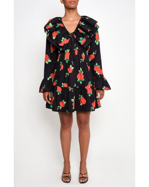 The Lulo Project Black Wings Of The West Floral Long Sleeve Stretch Cotton Dress