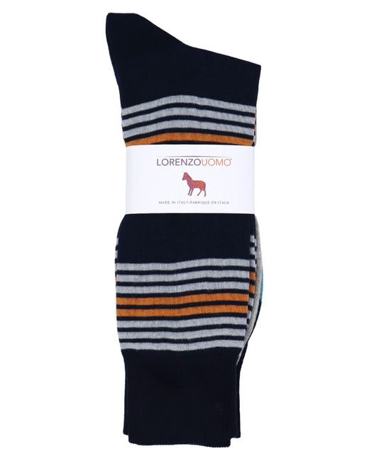 Lorenzo Uomo Blue 3-pack Assorted Stripe Cotton Blend Dress Socks for men