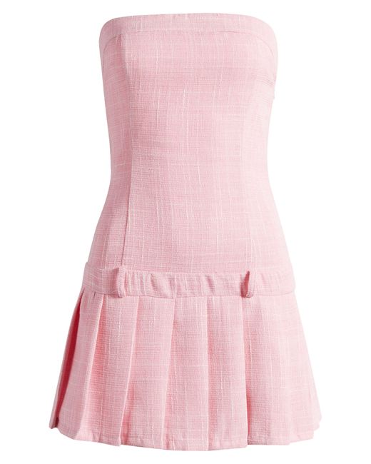 All In Favor Pink Strapless Pleated Tweed Minidress In At Nordstrom, Size Large