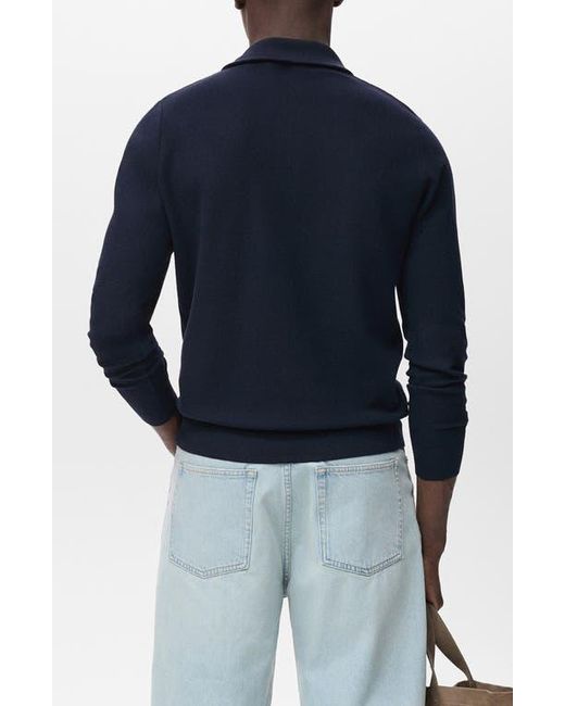 Mango Blue Half Zip Piqué Sweater for men