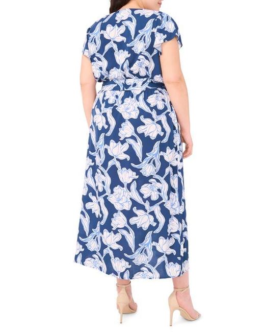 Cece Blue Floral Faux Wrap Maxi Dress