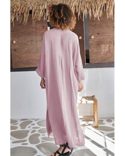 ocean + main Pink Gauze Arc Seam Caftan