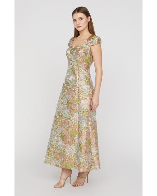 JS Collections Natural Ruthanne Metallic Floral Jacquard Gown