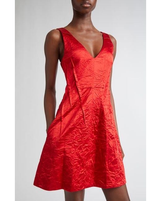 Jason Wu Red V-Neck Crushed Satin Minidress