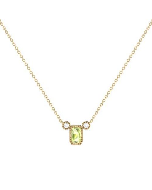 LuvMyJewelry Metallic Emerald Cut Peridot & Diamond 14K Birthstone Necklace