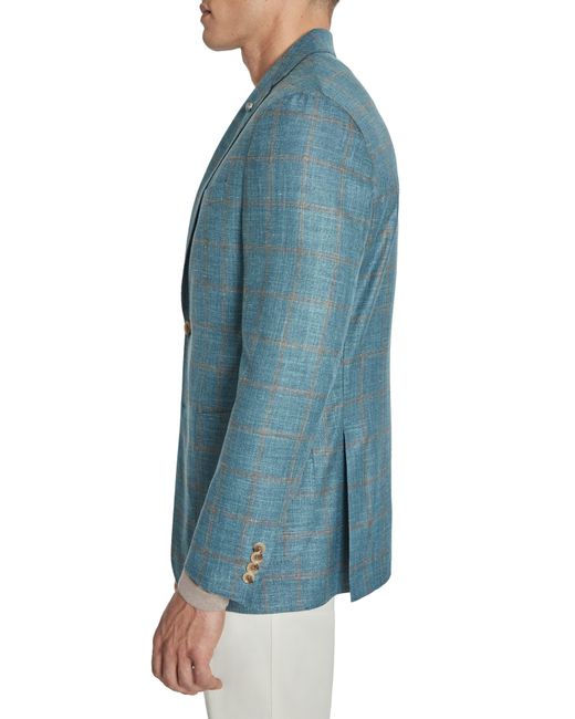 Jack Victor Blue Hampton Windowpane Check Wool & Linen Blend Sport Coat for men